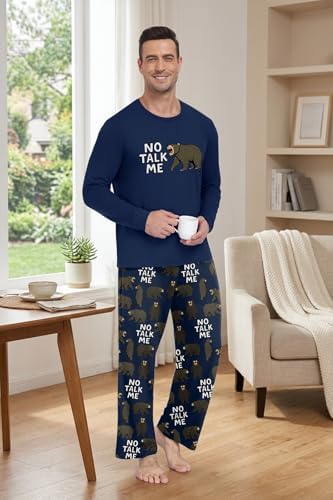 PrinStory Men's Pajama Sets Loungewear Sleepwear Pjs Lightweight Long Sleeve Shirts & Bottoms Soft Comfy Sleep Sets S-2XL - Image 5