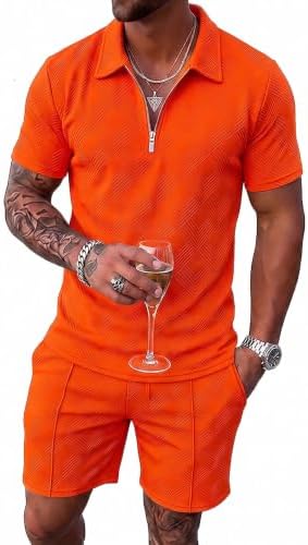 Men's Summer Outfits 2-Piece Polo Short Sets Shirt Sweatsuit by Kgamfar