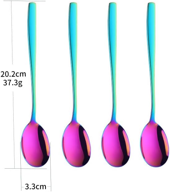 Metal Round Spoons, 8 inch Stainless Steel Reusable Long Handle Korean Soup Spoons, Table Dinner Desert Spoon Set of 8