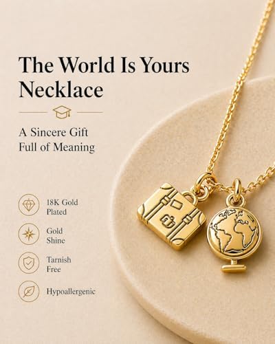 Zealmer Dainty 18K Gold Plated Compass World Map Pendant Necklace Graduation Gift for Friends - Image 4
