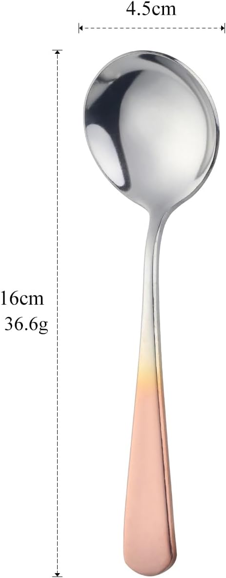 Buyer Star 8 Pieces Stainless Steel Round Soup Spoon, 6.3 Inch Mirror Polished Spoon Cutlery, Dishwasher Safe (Gradual Rose Rold)