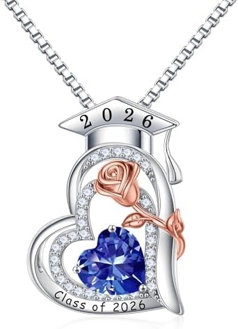 Turandoss Graduation Gifts for Her 2026, S925 Sterling Silver Heart Birthstone Graduation Cap Necklaces Class of 2026 High School College Graduation Gifts for Her by TurandossJewelry