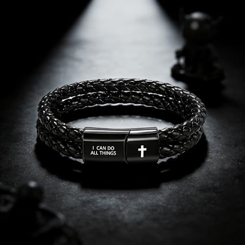 Christian Bracelet for Men, Bible Verse Leather Cross Gift for Men - Image 2