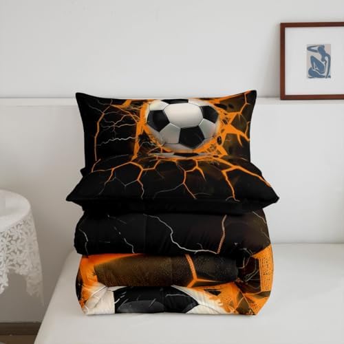 Erosebridal Soccer Bedding King,Lightning Football Print Comforter Set Sports Ball Game Bed Sets Soccer Ball Games Duvet Insert 3 Pieces - Image 6