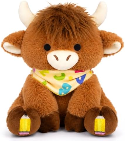 Classroom Highland Cow Plush-Back to School Gift “ABC” Handkerchief Decor by JIZWPOOM