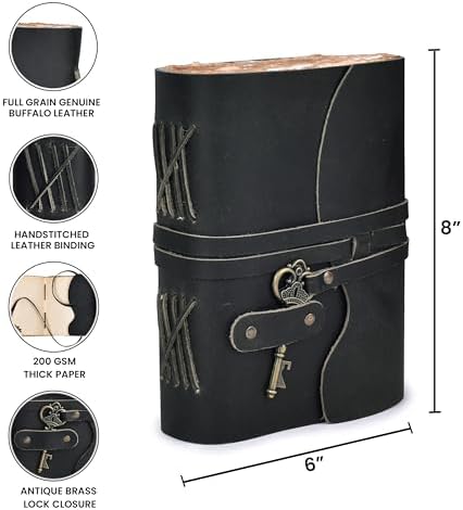 LEATHER VILLAGE Leatherbound Notebook Journal Key Lock, Black 8x6. - Image 4