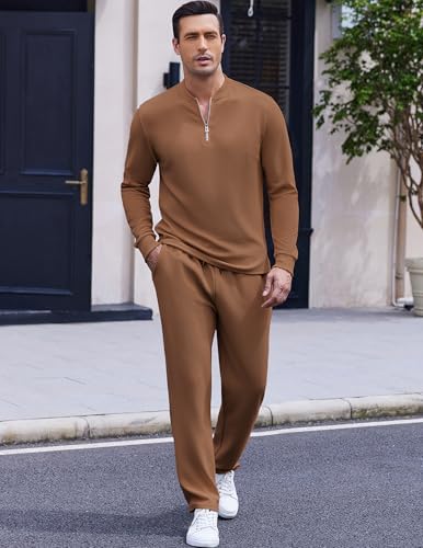 COOFANDY Men's 2 Piece Tracksuit Set Polo Athletic Sweatsuit Quarter Zip Jogging Long Sleeve Casual Sports Outfits - Image 2
