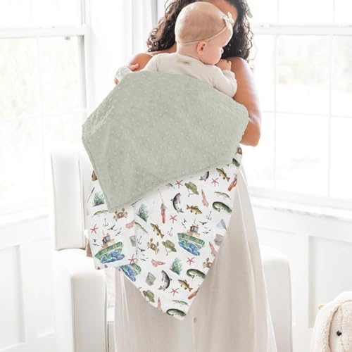 Gone Fishing Baby Blankets for Girl Boy Ocean Boats Fishes Crabs Coral Soft Mink with Dotted Backing Double Layer Swaddle Blanket Fishing Lovers Gift Nursery Bed Blanket Infant Toddler Crib 30x40 - Image 4