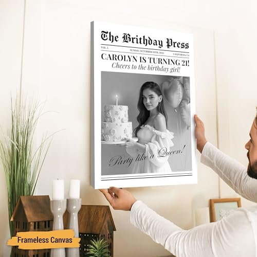 VICILO Personalized Birthday Newspaper Style Print Poster – Custom 21st or Any Age Photo Frame Wall Art, Birthday Canvas Décor and Gift for Him, Her, Friend or Family, Unique Keepsake for Celebration - Image 5