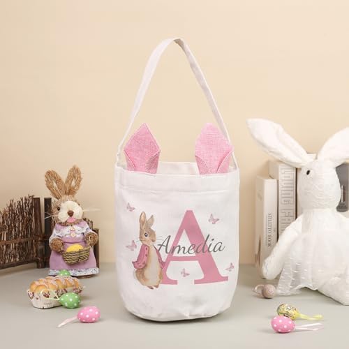 Personalized Bunny Ears Bucket Bag with Custom Name Photo-Easter Bag with Handle-Soft Egg Basket -Customized Easter Basket-Great for Carrying Gift Easter Eggs (Styles 1) - Image 5