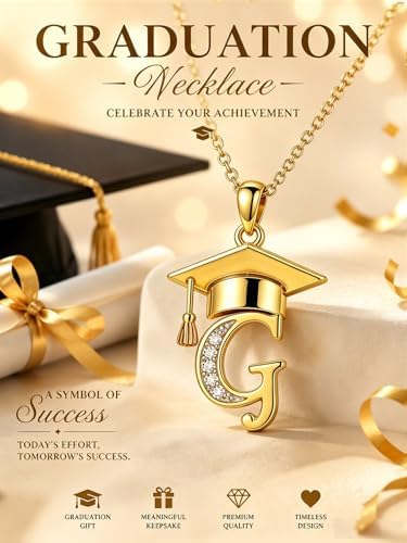 Graduation Gifts for Women, 18K Gold Graduation Initial Necklace A-Z, Inspiring Grad Pendant Necklace Present, College Seniors High School Graduations Jewelry Gifts - Image 6