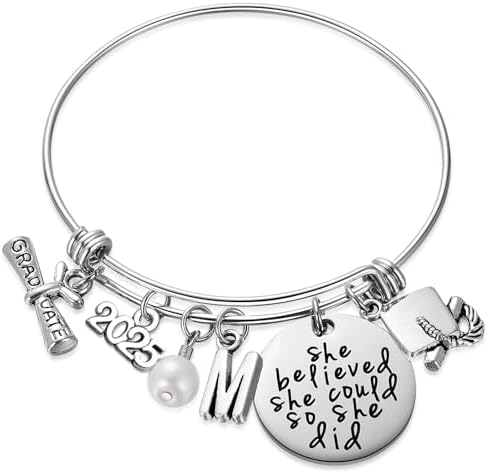 Ukodnus Class of 2025 Graduation Gift - Senior 2025 Graduate Bracelet - Inspirational Graduation Gifts for Her - 26 Initial Charm Bracelets for College High School by Especiallyforyou