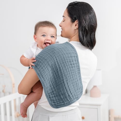 Comfy Cubs Muslin Burp Cloths 20x10" 10 Pack, Baby Burp Cloths Pacific Blue - Image 2