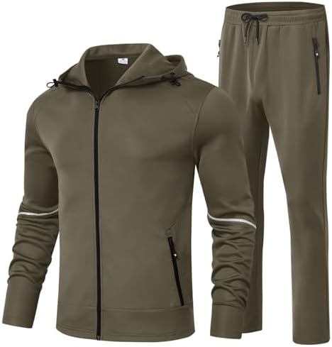 BGOWATU Men's Tracksuits Set Full Zip Jacket Hoodie Sweatsuit Running Sport Pants Outfits for Men with Zipper Pockets by BGOWATU