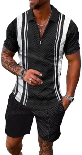BIRW Men‘s Track Suits 2 Piece Summer Short Sets Outfits Fashion Polo Shirt Casual Short Sleeve and Shorts set by BIRW