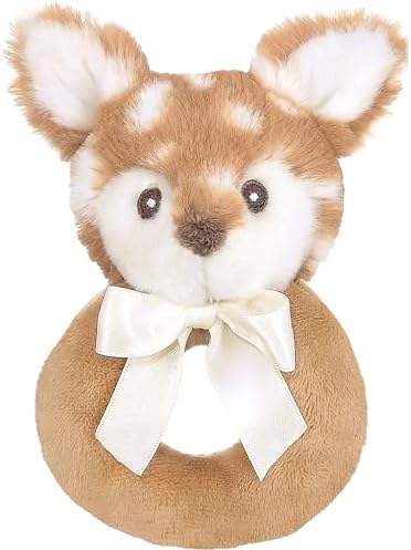 Bearington Collection Baby Lil’ Willow, 5.5 Inch Fawn Plush Stuffed Animal, Soft Baby Rattles and Plush Rings - Toys for Babies by BearingtonCollection