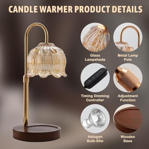 Fragrance Candle Warmer Lamp with 2 Bulbs Electric Candle Warmer with Timer & Dimmer for Home Decor - Image 6