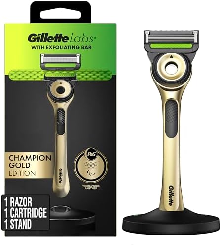 GilletteLabs with Exfoliating Bar Razor for Men, Champion Gold Edition - 1 Handle, 1 Razor Blade Refill, Includes Premium Magnetic Stand by Gillette