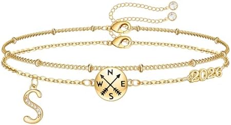 Hidepoo Graduation Gifts for Her, 14K-Gold-Plated Initial Compass Bracelet by HIDEPOO