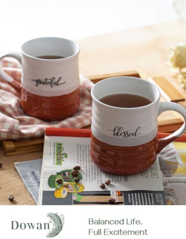 DOWAN 18 oz Large Coffee Mugs, Ceramic Mug Set with Word Blessed Grateful, Big Tea Cup for Office & Home, Thank You Gift for Women Men Mom Dad Christian, 2 Pcs - Image 2