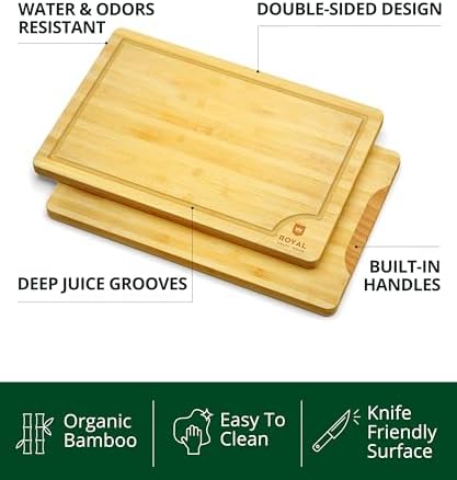 ROYAL CRAFT WOOD Wooden Cutting Boards for Kitchen Meal Prep & Serving - Bamboo Wood Serving Board Set with Deep Juice Groove Side Handles - Charcuterie & Chopping Butcher Block for Meat - Image 3