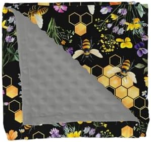 Boho Wildflower Bees Honeycomb Baby Blankets for Girl Boy Watercolor Honeybee Floral Soft Mink Dotted Backing Double Layer Swaddle Receiving Blanket for Toddler Nursery Crib Summer Bed Blanket 30x40 by GrowhappyGrowhealthy