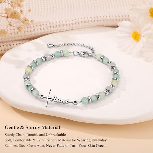 Gifts for Women Faith Cross Bracelet, Unique Amazonite Bracelets for Women - Image 3