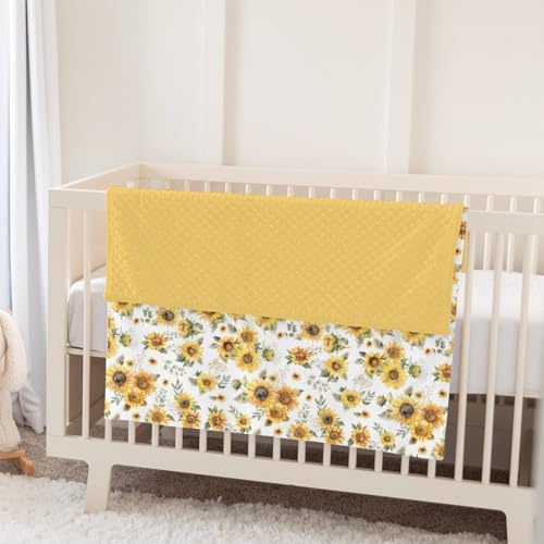 Yellow Sunflower Floral Baby Blankets for Girl Boy Boho Sunflowers Leaves Soft Mink Dotted Backing Double Layer Swaddle Receiving Blanket Summer Spring Garden Bed Throw for Newborn Toddler Crib 30x40 - Image 5