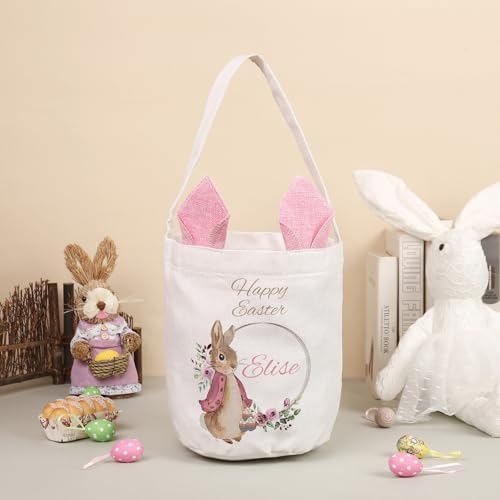 Personalized Bunny Ears Bucket Bag with Custom Name Photo-Easter Bag with Handle-Soft Egg Basket -Customized Easter Basket-Great for Carrying Gift Easter Eggs (Styles 3) - Image 4