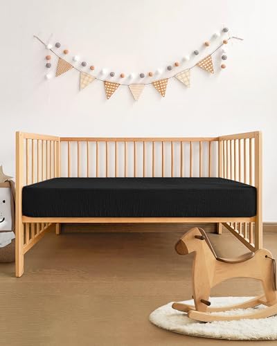 Pro Goleem Muslin Crib Sheets for Boys and Girls, Soft Breathable Neutral Fitted Cotton Baby Bed Sheets for Standard Crib Mattress & Toddler Mattress (52"x28"), 1 Pack (Black) - Image 4