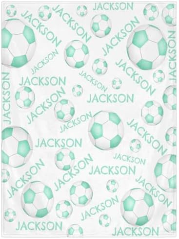 Personalized Baby Blankets for Girls Boys, Custom Baby Blanket with Name Swaddle Toddler Fleece Blanket Personalized Gift Green Soccer Text by RIRIX