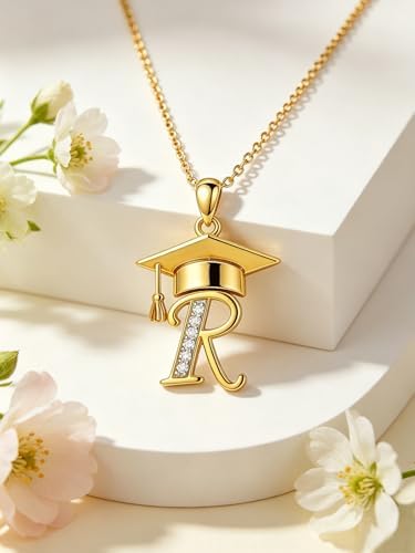 Graduation Gifts for Women, 18K Gold Graduation Initial Necklace A-Z, Inspiring Grad Pendant Necklace Present, College Seniors High School Graduations Jewelry Gifts - Image 3