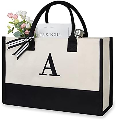 TOPDesign Personalized Initial Canvas Beach Bag, Monogrammed Gift Tote Bag for Women by TOPDesign