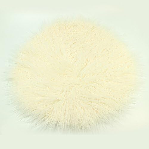 Newborn Photo Props Faux Fur Round 23.6 inch Soft Baby Boy Girl Photo Blanket Studio Photo Mat Ivory by DJDONJUDY
