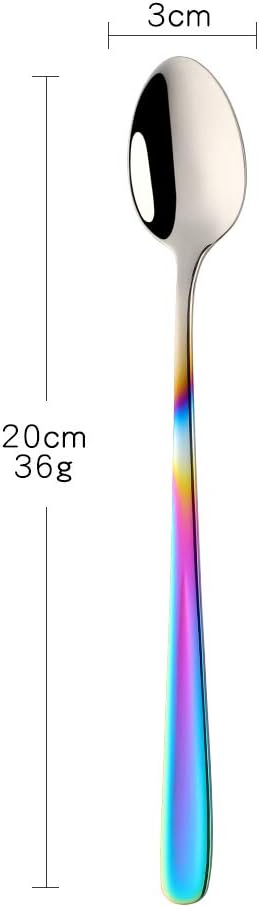 Buyer Star Long Handle Iced Tea Spoons Set of 6, 8 inch 18/10 Heavy Duty Coffee Spoon Sets for Mixing, Cocktail Stirring, Tea, Coffee, Milkshake, Cold Drink (Gradient Rainbow)