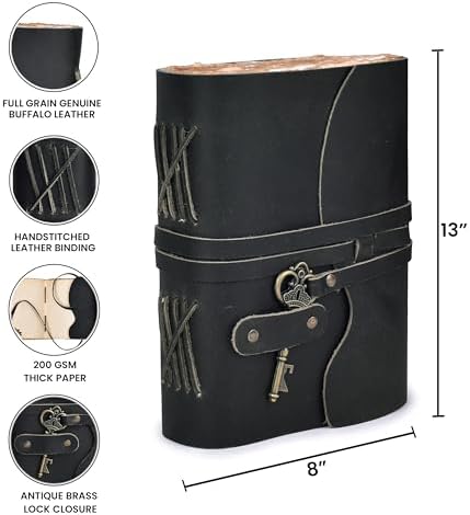 LEATHER VILLAGE Leather Journal Lined Key Lock, Black 13x8. - Image 5