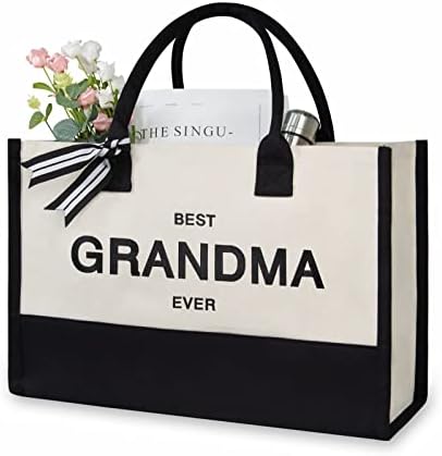 TOPDesign Personalized Initial Canvas Beach Bag, Monogrammed Gift Tote Bag for Women by TOPDesign