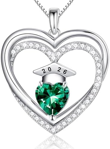 Ritach Graduation Gift for Her 2026 - S925 Sterling Silver Class of 2026 Grad Cap Necklace Heart Birthstone Necklace College High School Graduation Gift for Her by RitachJewelry