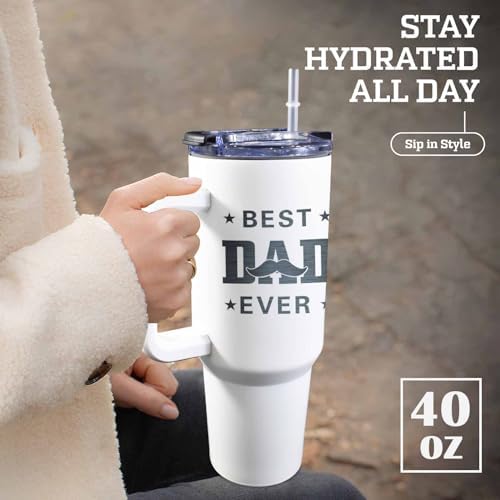 Dad Gifts for Dad from Daughter Son Best Dad Ever Tumbler with Handle and Straw 40oz, Personalized Dad Tumbler with Kids Names, Custom Coffee Tumbler for Dad Birthday Christmas Fathers Day Cup Gift - Image 4