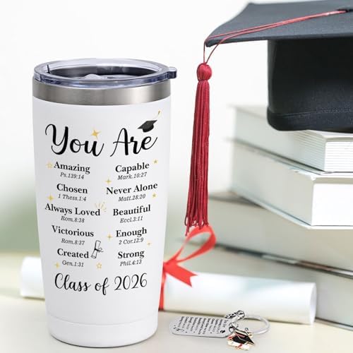 Lifecapido Graduation Gifts, Religious Christian Graduation 20oz Insulated Tumbler with Keychain and Makeup Bag, High School College Masters Degree PhD Graduation Gifts for Graduates, White - Image 4