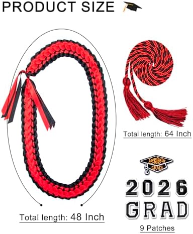 ALKB 2026 Graduation Lei Set - Two-Tone Braided Ribbon with Honor Cord, Unisex Graduation Gift for Graduates, Polyester - Image 2