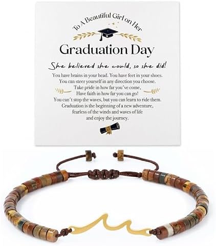 LINGYUAN Graduation Bracelet for Her 2026, Beaded Jewelry Gift with Inspirational Message Card, Adjustable Keepsake for High School or College Graduate by LINGYUAN%E9%9D%88%E6%84%BF