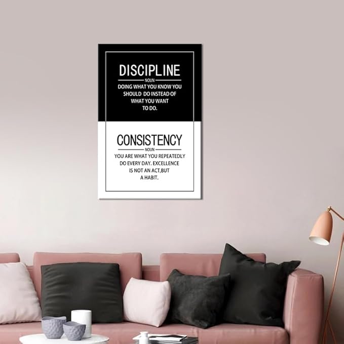 Motivational Wall Art for Office Consistency Discipline Noun Quote Inspirational Positive Poster Inspiration Canvas Painting Prints Wall for Living Room Home Decor Framed Artwork [24''W x 36''H]