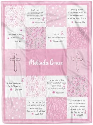 MDPrints Baptism Blanket for Girls, Customized Baptism Gifts for Girl, Personalized Baby Blankets for Girls with Name (Baptism DK19) by MDPrintsGlobal