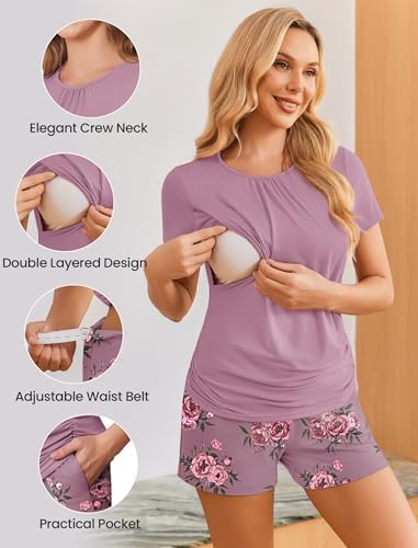 Ekouaer Maternity Nursing Pajamas Set 3 Piece Postpartum Breastfeeding Pjs - Image 3