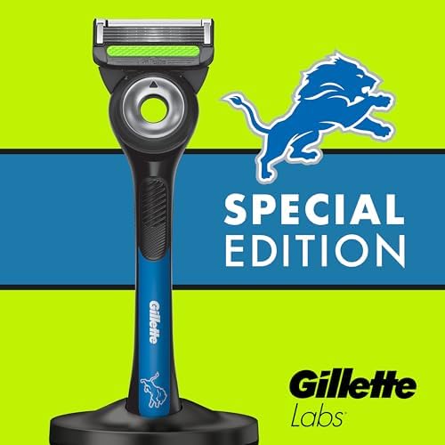 Gillette Labs Special NFL Lions Edition Shaving Razor for Men - 1 Handle, 4 Razor Blade Refills & Magnetic Stand, GilletteLabs with Exfoliating Bar - Image 7