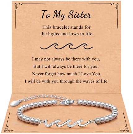 QWNHONEY Waves of Life Bracelet Inspirational Birthday Gifts for Bestie Sister 16th 18th 21st 30th 40th 50th 60th Birthday Gifts for Women by QWNHONEY