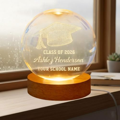 Daty Personalized 3D Graduation Crystal Ball LED Night Light Class of 2026, Laser Engraved Crystal Sphere Keepsake Gift for High School Graduate4 - Image 3