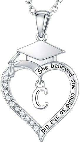 Turandoss Graduation Gifts for Women Her - Dainty 14K White Gold Plated Initial A-Z Heart Graduation Cap Necklaces Class of 2026 Jewelry High School College Gifts for Women Girls by TurandossJewelry