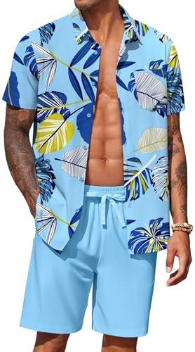 COOFANDY Men's Hawaiian 2 Piece Outfits Floral Button Down Shirt and Shorts Vacation Outfits Summer Beach Matching Set by COOFANDY